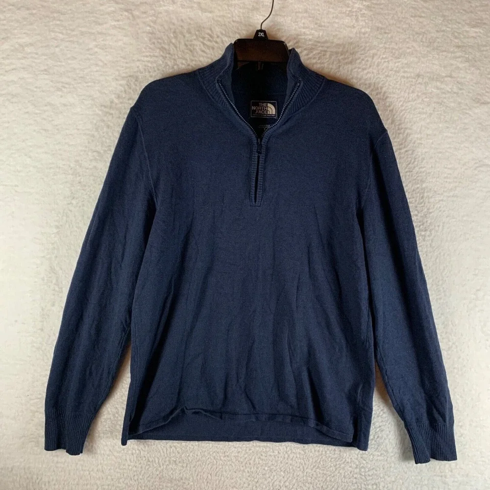 The North Face Men's 1/4 Zip Wool Blend‎ Navy Blue Pullover Knit Sweater Size S
